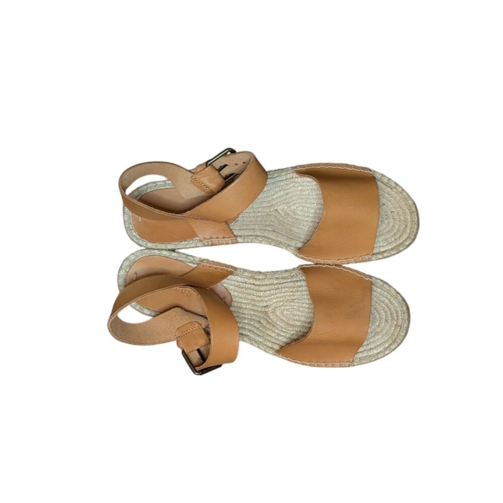 Soludos Minorca Platform Espadrille Sandals tan leather woven jute sole size 9.5